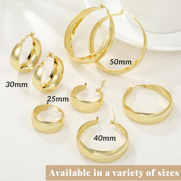Women's Thick Hoop Plated Sterling Lightweight Chunky Large Earrings Gold - Picture 7 of 7